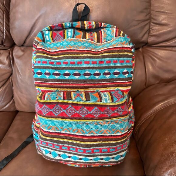 MADE‎ IN ECUADOR ANDES IMPORT & EXPORT BOHO TRIBAL LARGE BACKPACK UNISEX TRAVEL - Picture 1 of 16
